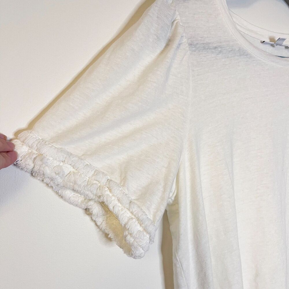 Chico’s 95% Linen Tee Size 2 (L) White Short Sleeve Ruffle Trim Top Minimalist - Picture 7 of 8